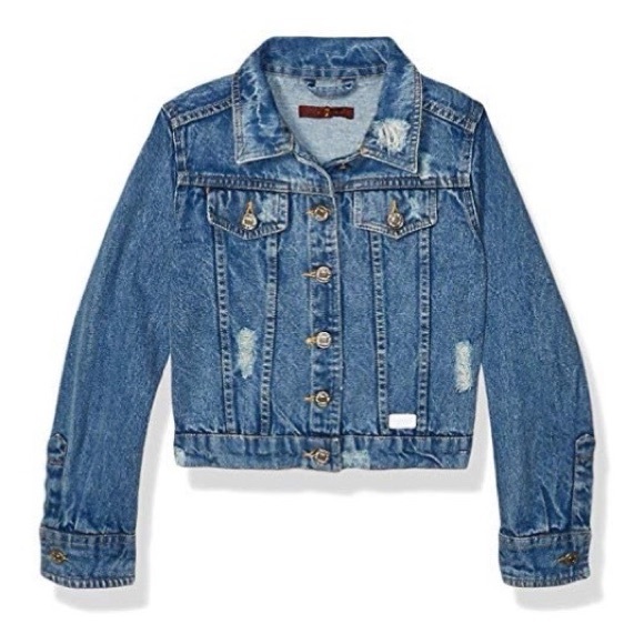 7 For All Mankind Other - 7 For All Mankind Girls Vintage Wash Distressed Denim Jacket Size XL 14